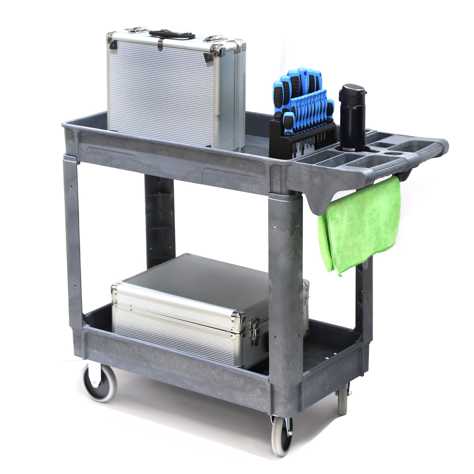Gray Plastic Utility Cart 2 Shelves, 500lBS 30″Width 40″Height 17″Depth Antiskid