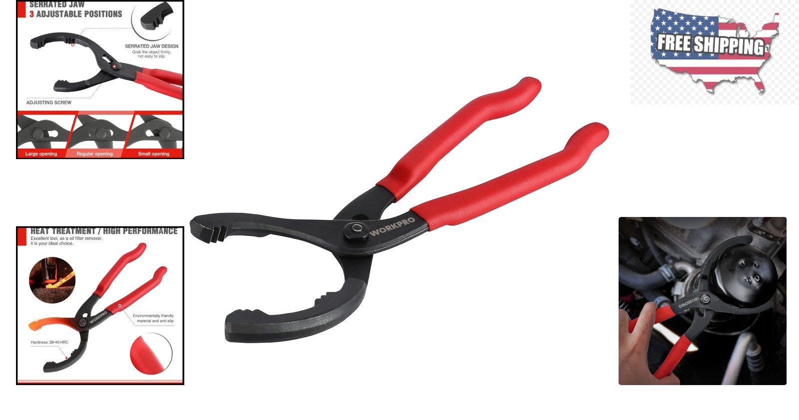 Professional Grade Adjustable Oil Filter Pliers – Fits 2-3/8 to 4-1/2″ Filters