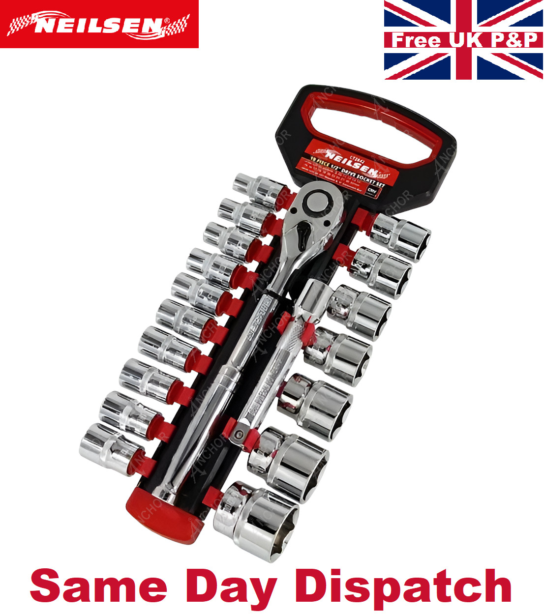 1/2″ DRIVE SOCKET SET 19pc Ratchet 8mm to 32mm 6pt Sockets 5″ Extension Bar 2842