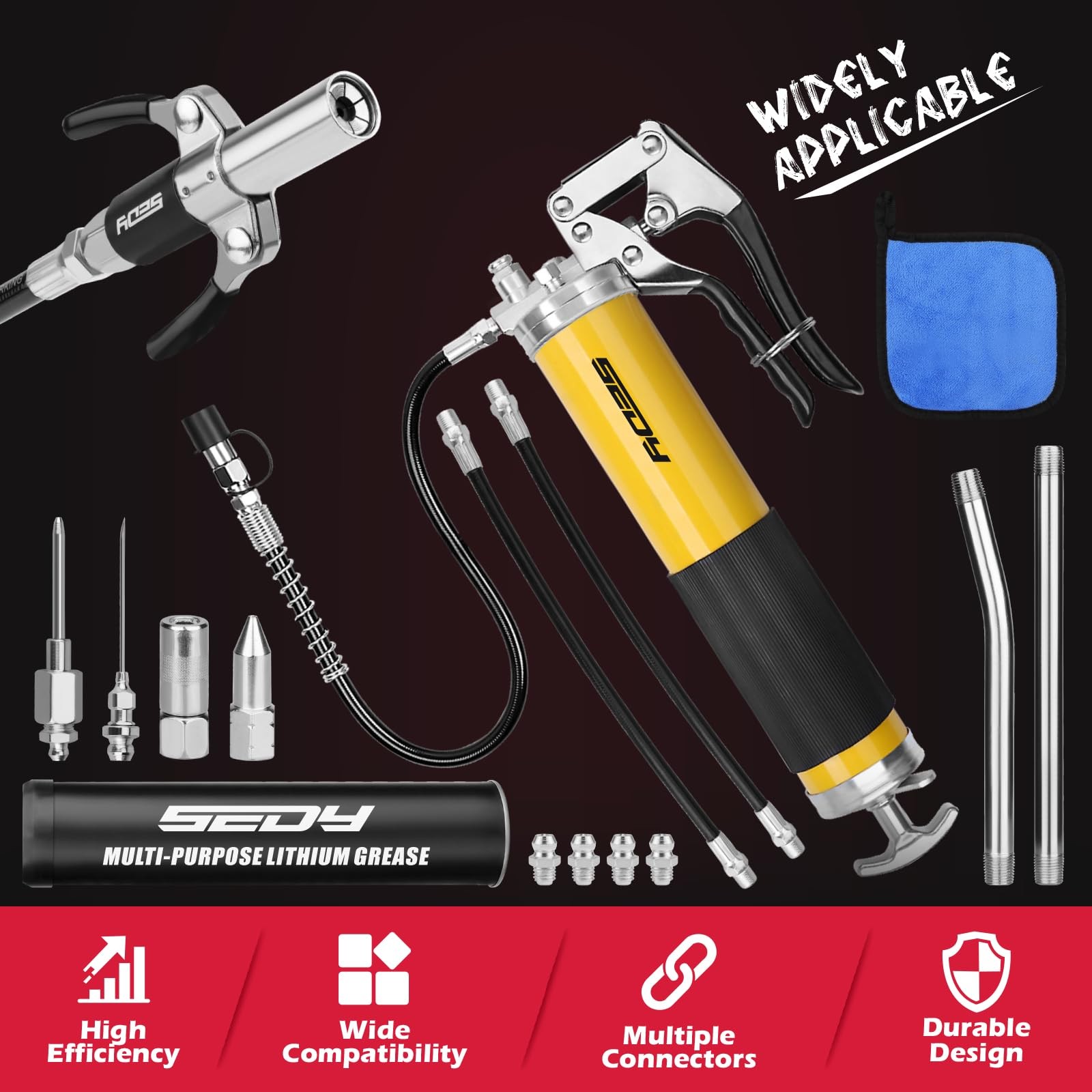 17-Piece Heavy Duty Grease Gun Kit: 14oz Tube Flexible New Version