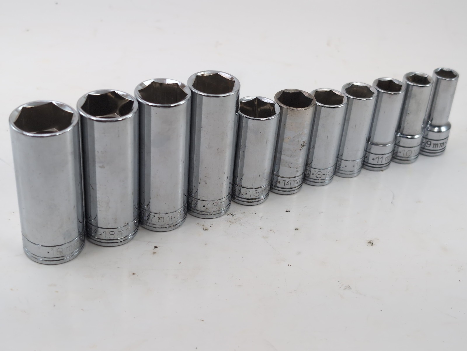 S-K Deep METRIC 3/8″dr 6pt 11pc Set 9mm-19mm – Made in USA – SUPERB!!!