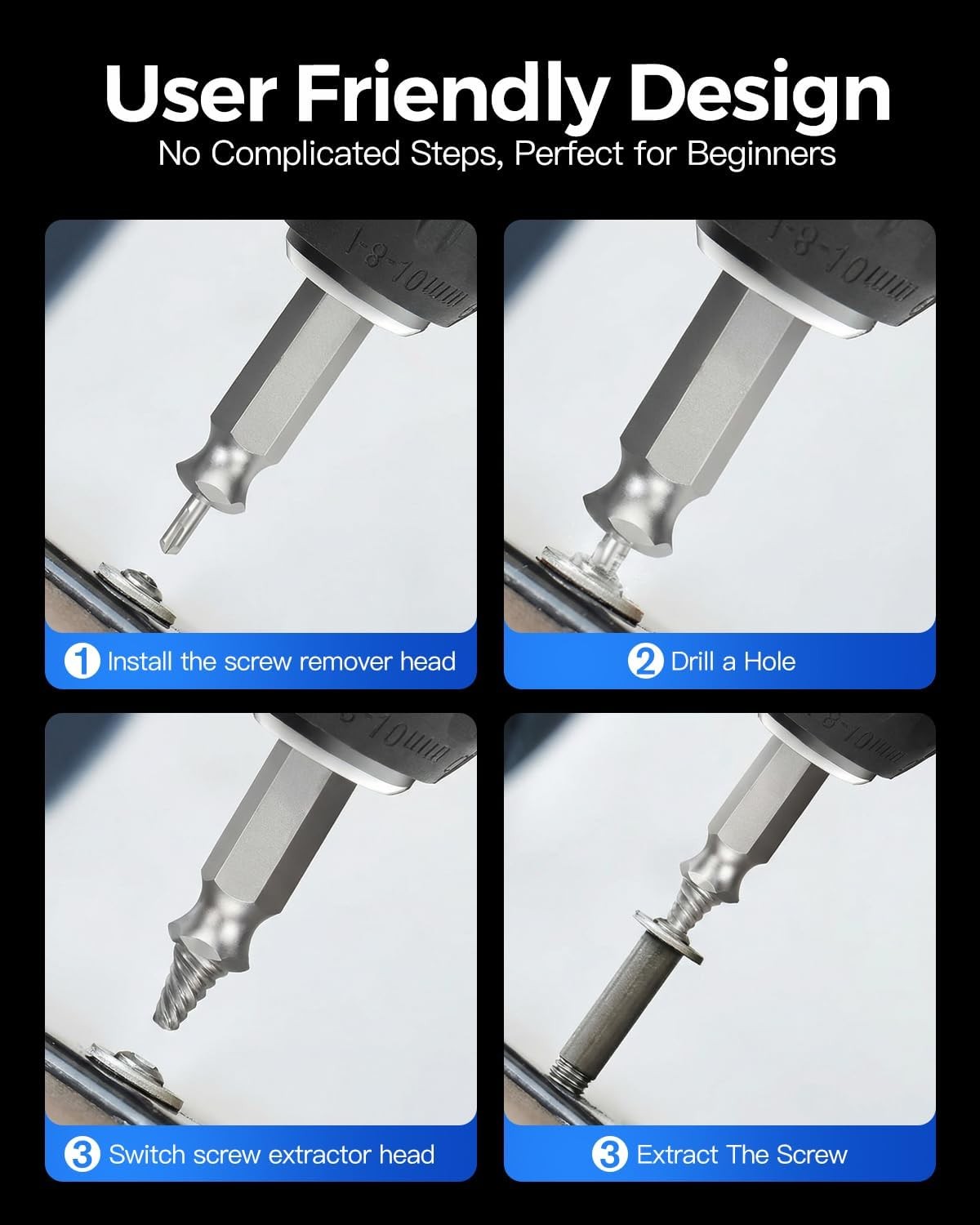Damaged Screw Extractor Set, 6-Piece, Easy Out Remover for Stripped Screws