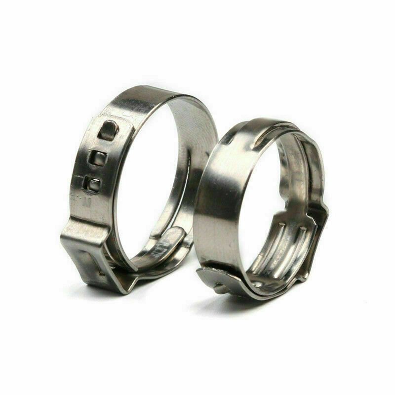 130Pcs Stainless Steel Hose Clamp Set Ear Cinch Rings Crimp Pinch/Plier Assorted