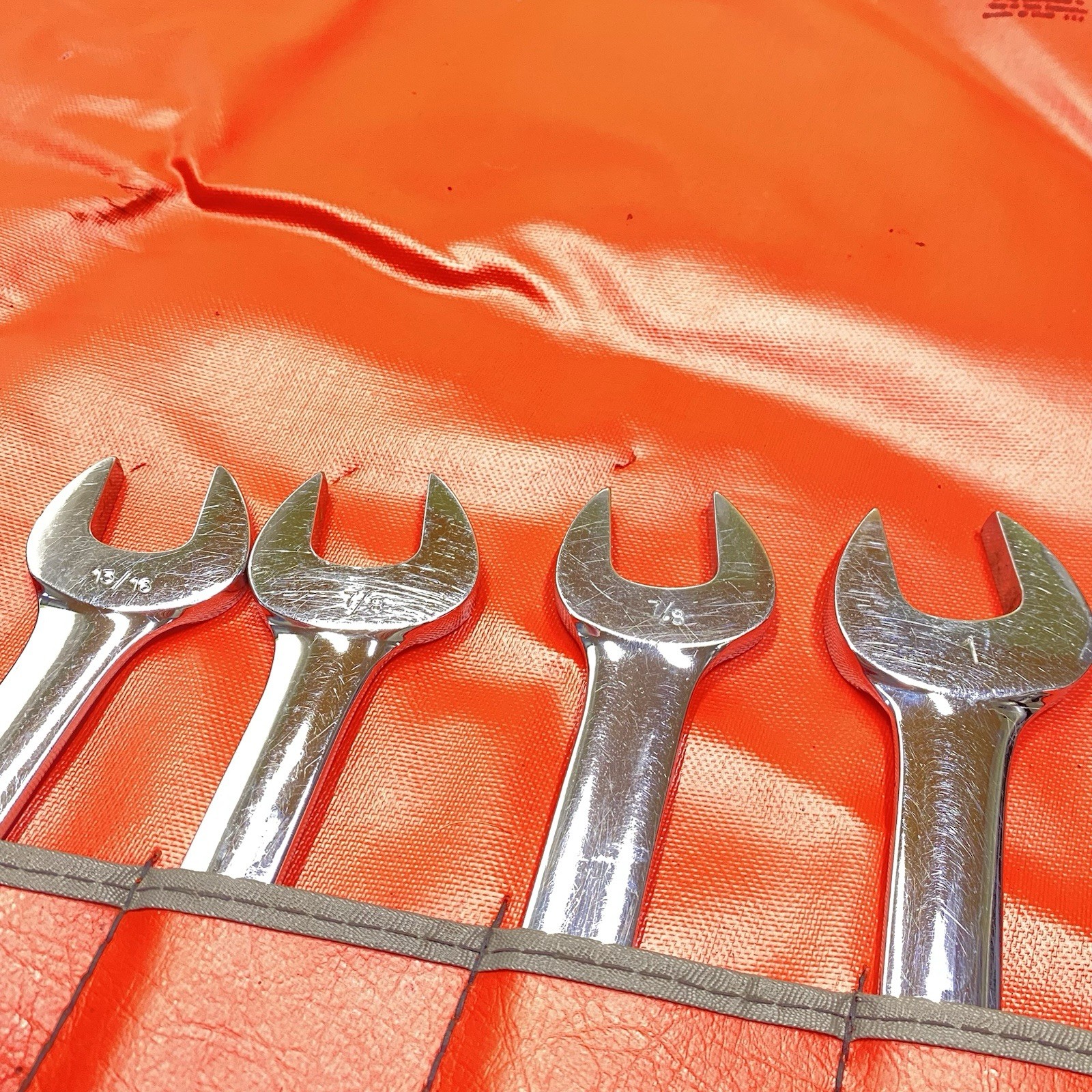 Snap On Tools SAE Open End Wrench Set 12pc 1/4″ to 1″ W/ C124 Roll VTG USA Read