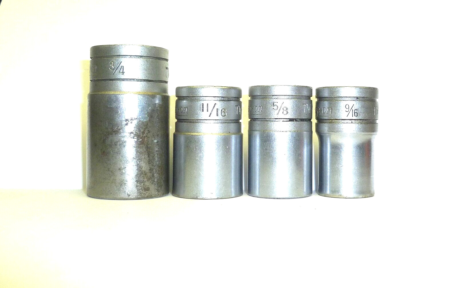 SET OF 4 SNAP ON TOOLS 1/2″ DRIV E 6 POINT SOCKETS 3/4″ 11/16″ 5/8″ 9/16″