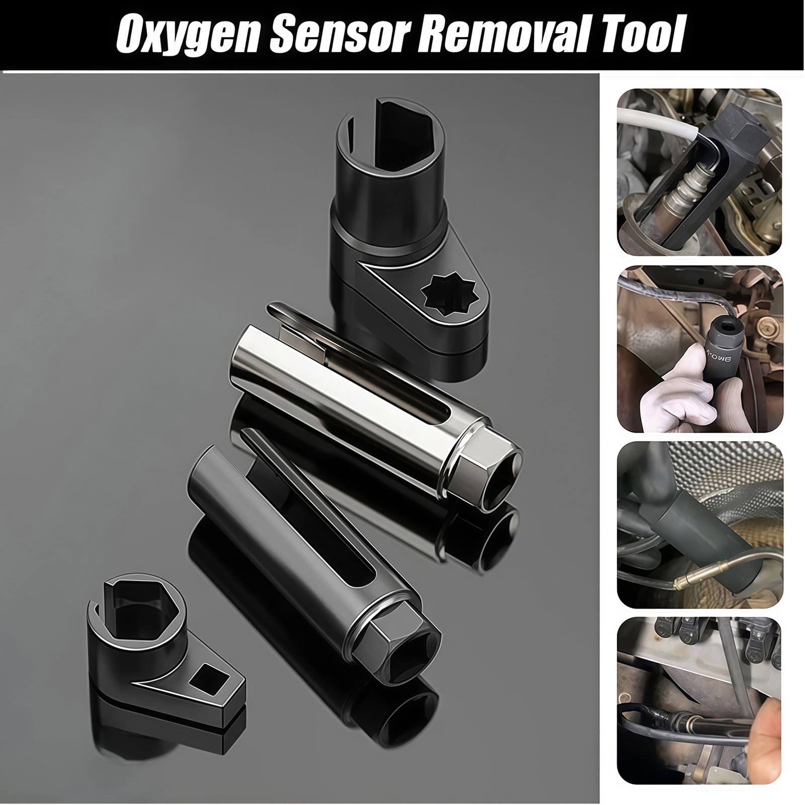 4pcs O2 Oxygen Sensor Socket Wrench Removal Tool 3/8″ 1/2″ Drive x 7/8″ 22mm Set