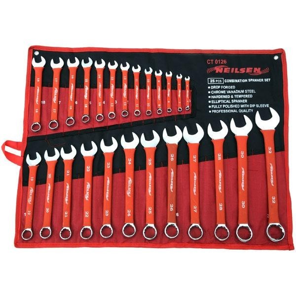 HEAVY DUTY SOFT GRIP 25PC COMBINATION METRIC SPANNER WRENCH RING SET CT0126