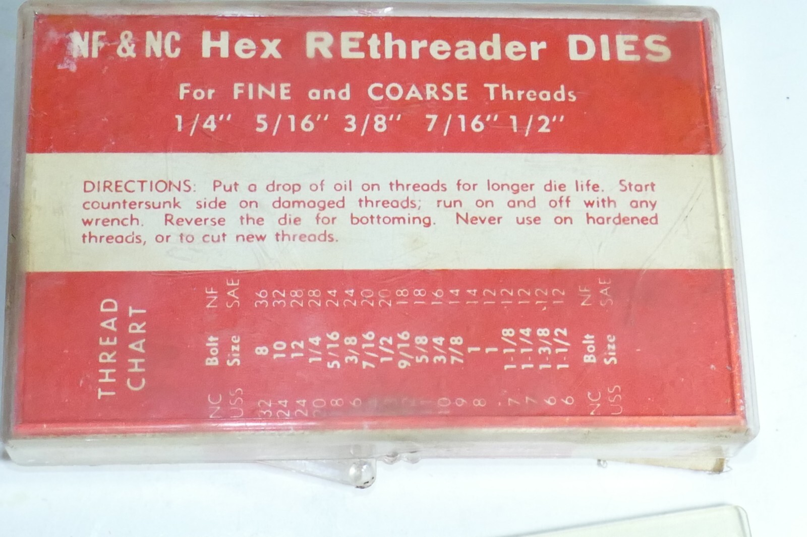 VINTAGE K-D MFG NO. 725, Hex Rethreader Die set Partial set of 9, one missing
