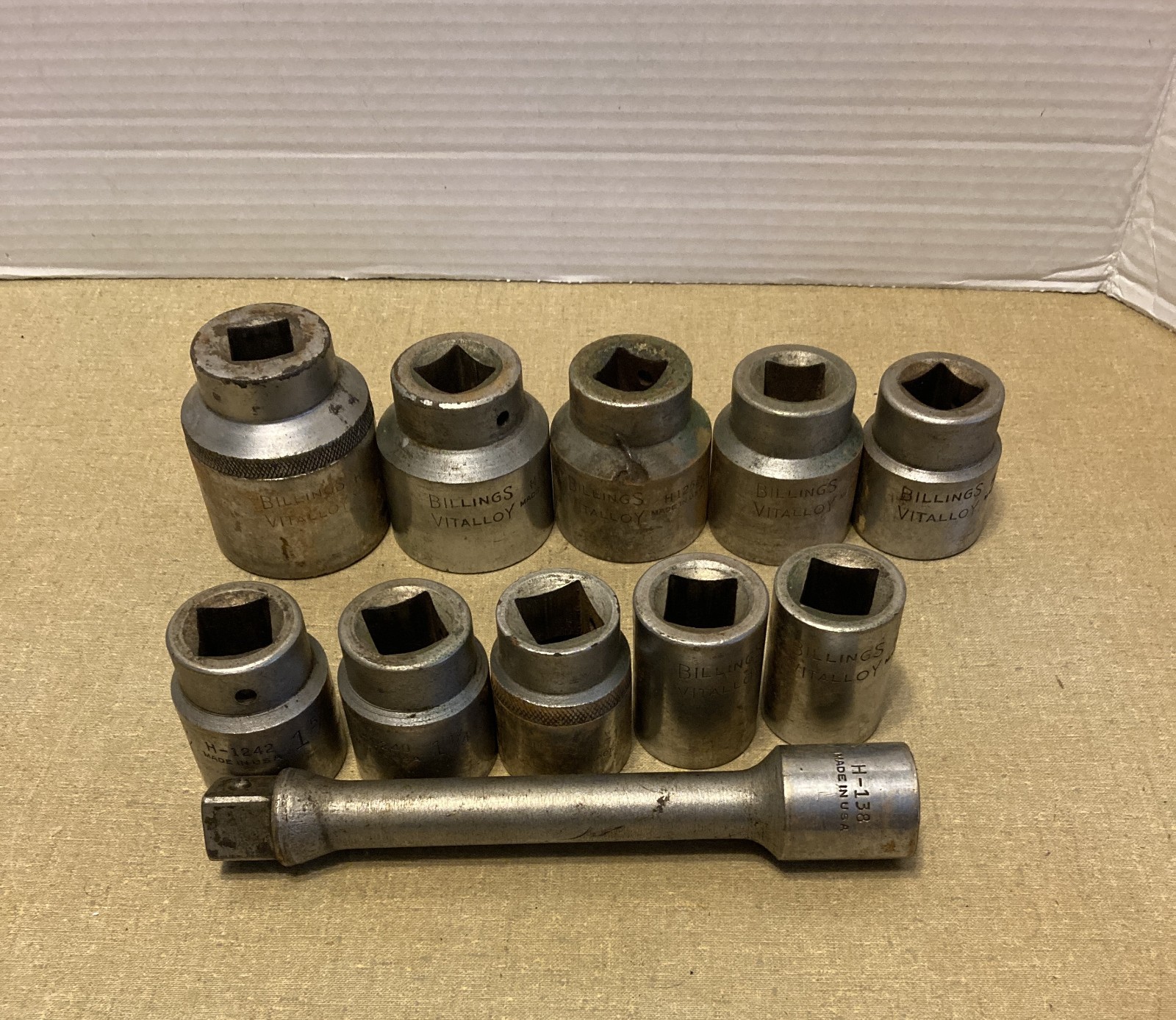 Vintage Billings Vitalloy 3/4″ Drive 10 Piece Socket Set w/Extension