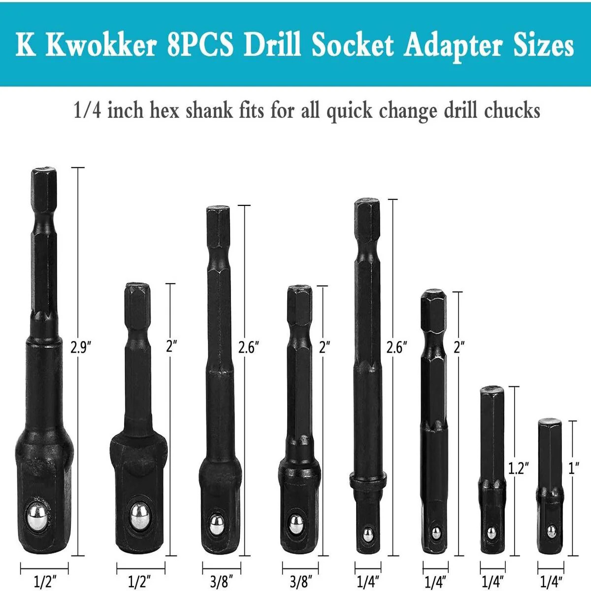 12Pcs Socket Adapter Bit Set, for Home Workshop (Black)