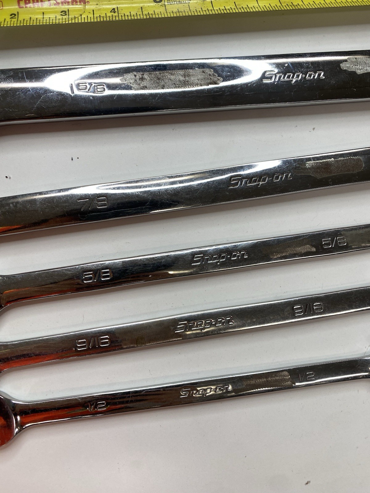 Snap-on SAE Combination Wrench Lot 1/2 9/16 5/8 7/8 15/16 USA A-1991