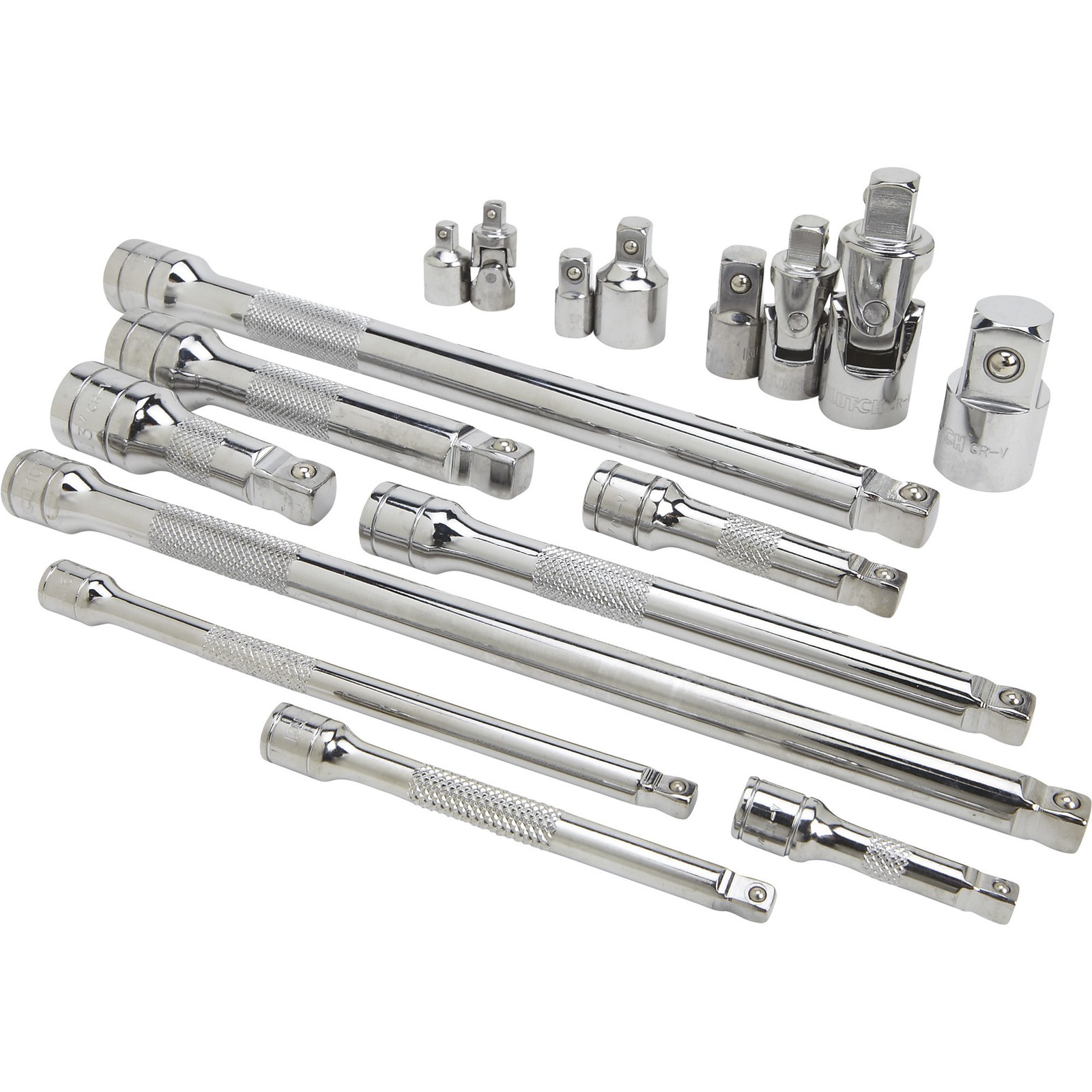 Klutch Ratchet Accessory Set, 17-Pc., 1/4in., 3/8in. and 1/2in. Drive, Chrome