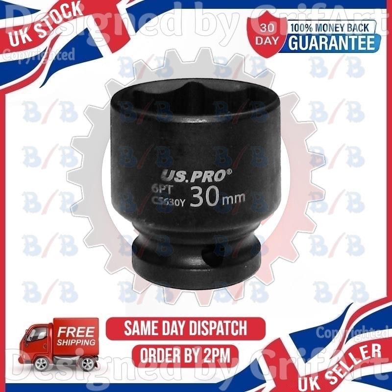USPRO 30MM IMPACT SOCKET 1/2″ DRIVE 6 POINT 6PT SINGLE HEX WRENCH SHALLOW METRIC