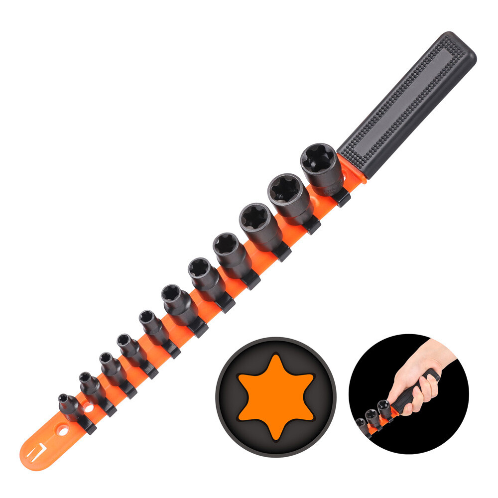 11PC Female E-TORX Star Socket Set External E4-E20 Torque 3/8″ 1/4″ Dr. & Rail