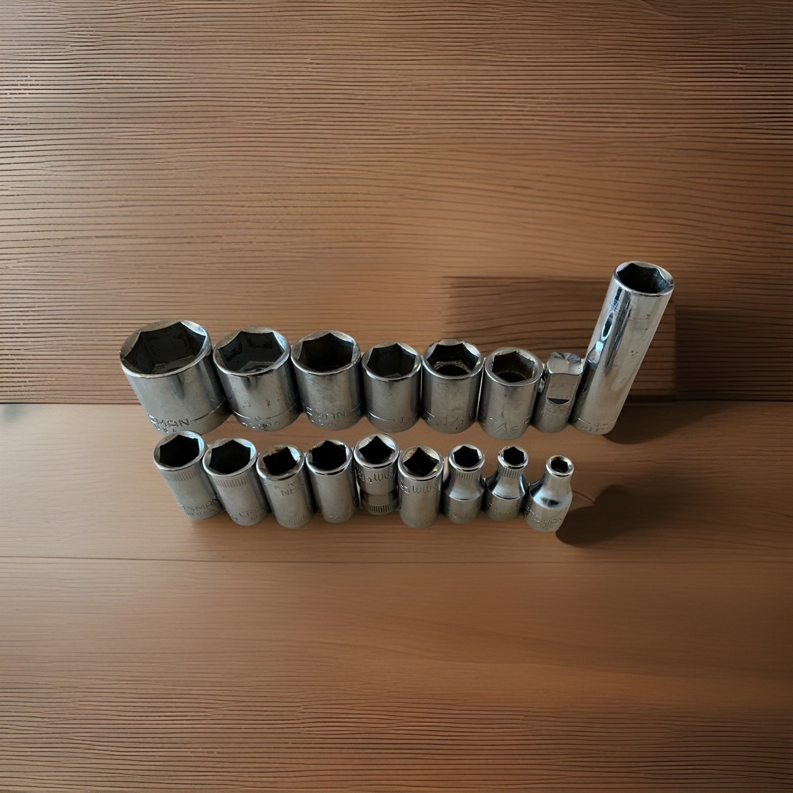 VTG.SET of 17 PIECES CRAFTSMAN SOCKETS. 1/4» & 3/8» DRIVE. METRIC & SAE
