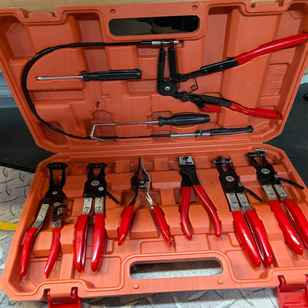 Flexible Automotive Hose Clamp Clip Plier Tool Kits Swivel Jaw Flat Angled Band