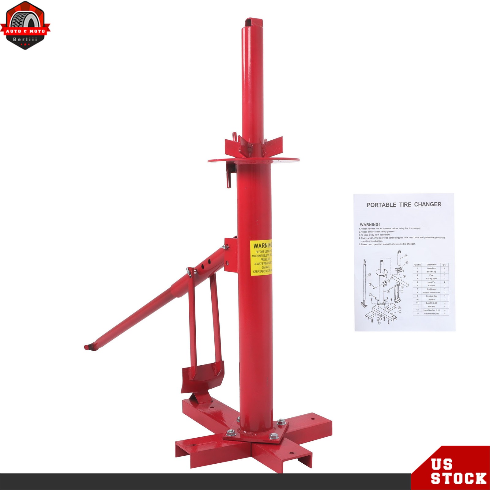 Portable Hand Bead Breaker Mounting Tool 8″ to 16″ Tires Manual Tire Changer Red