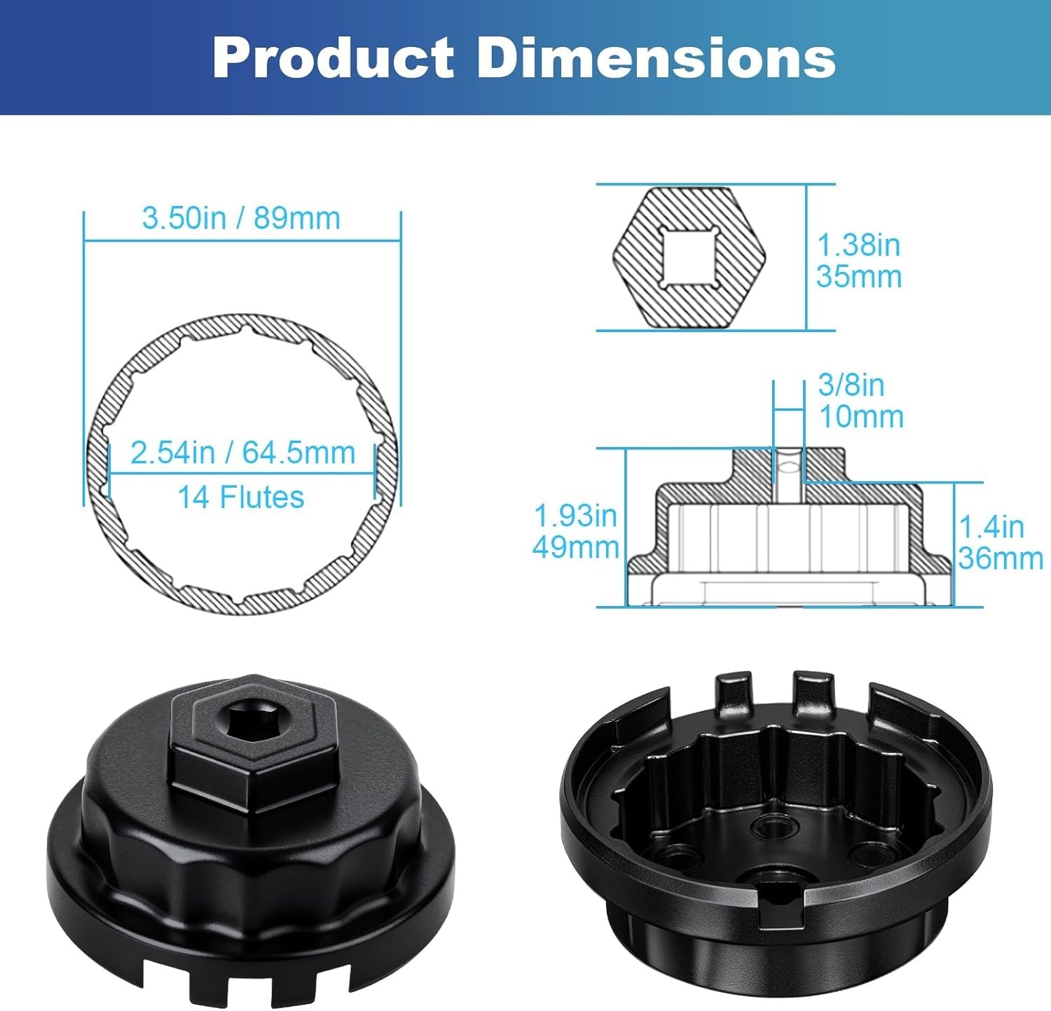 Oil Filter Cap Wrench Cup Socket Remover Tool 64MM 14 Flutes For Toyota Lexus