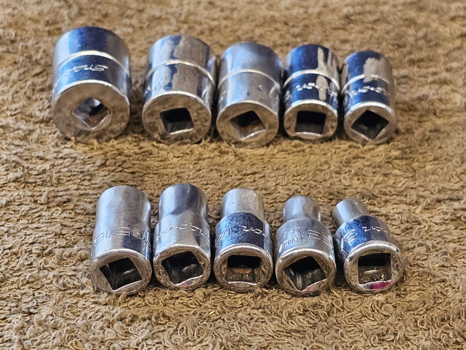 10 Snap On Socket 1/4″ Drive TMD SAE 9/16 1/2 7/16 3/8 11/32 5/16 6 12 Point USA