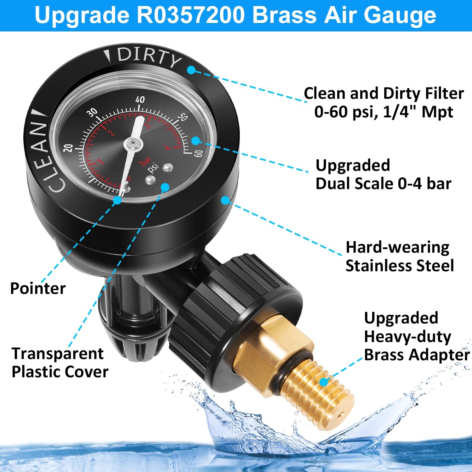 R0357200 Brass Air Relief Valve w Pressure Gauge For Zodiac Jandy CV DEV DEL JS