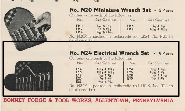 Vintage Bonney Tools 9pc Electrical Open Wrench Set No. 16 Made in USA