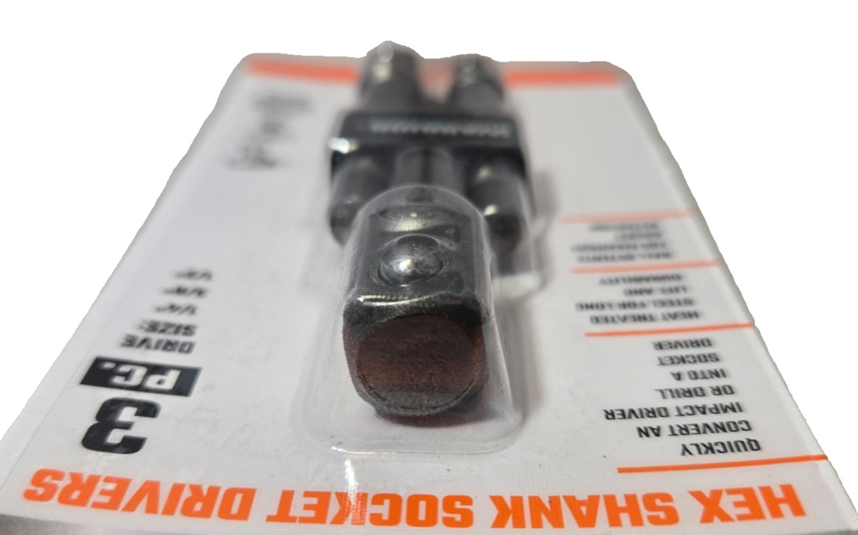 Warrior Hex Shank Socket Drivers for Drills/Impacts – 3-piece – 1/4″, 3/8″, 1/2″
