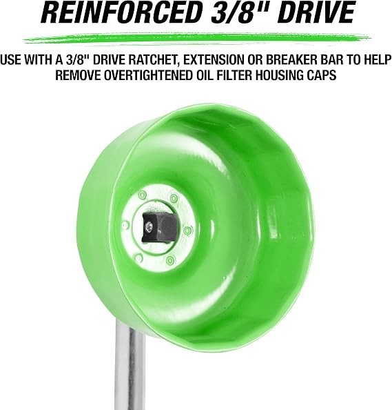 Precision-Engineered 74mm 14 Flute Oil Filter Wrench – Lightweight, Green