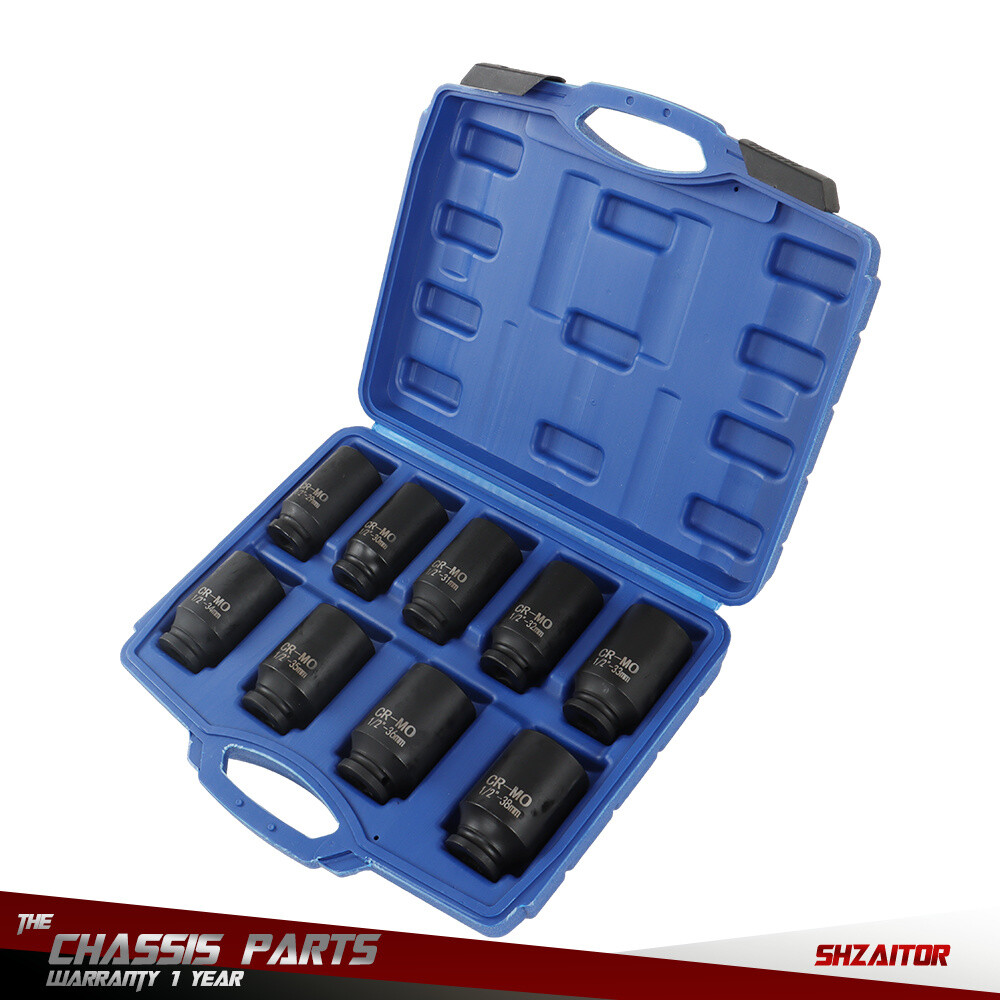 9 Pcs 29-38mm Deep Impact Socket Set Drive Metric Axle Hub Nut Socket 6 Point