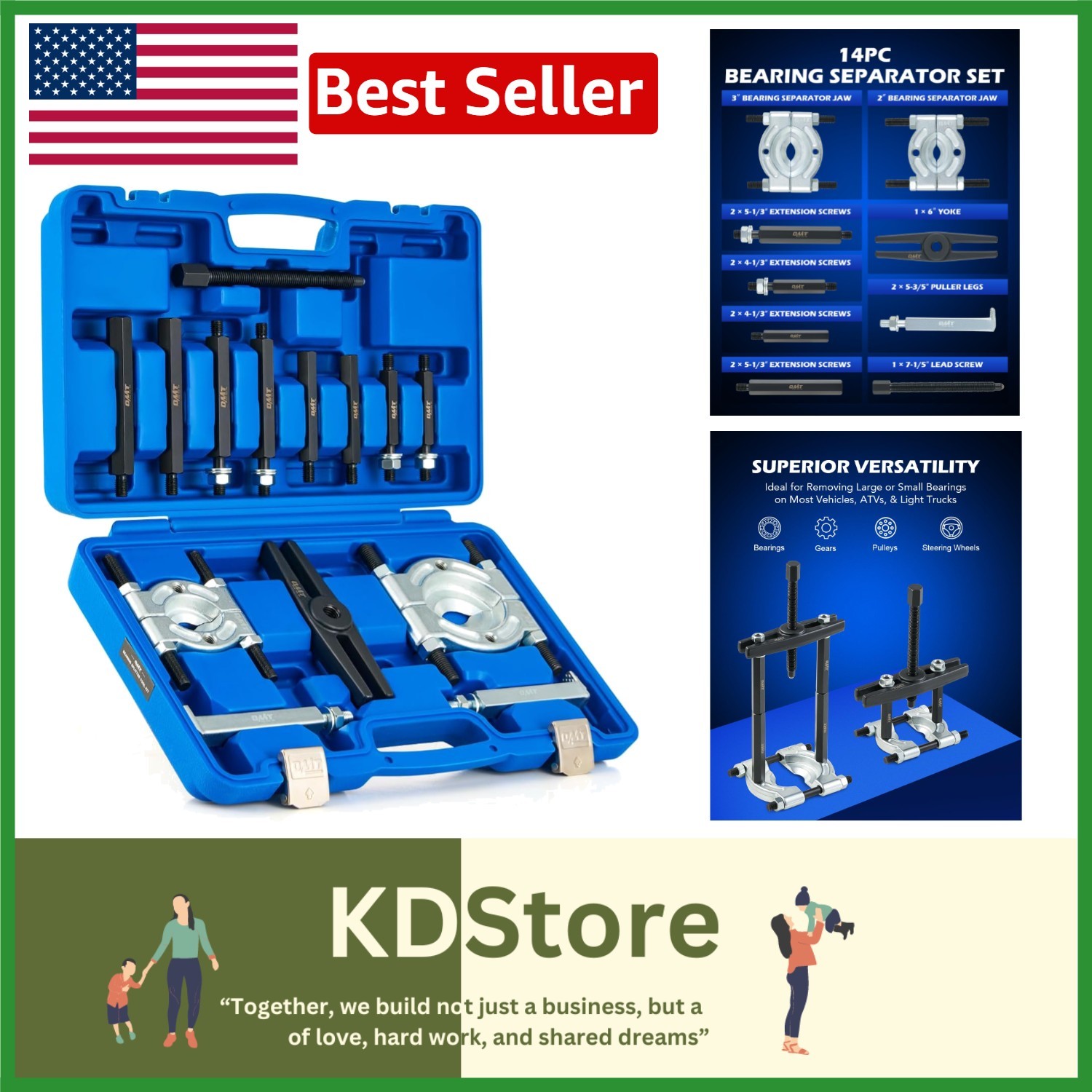 Heavy Duty 5 Ton Bearing Separator & Puller Kit for Quick, Secure Removal