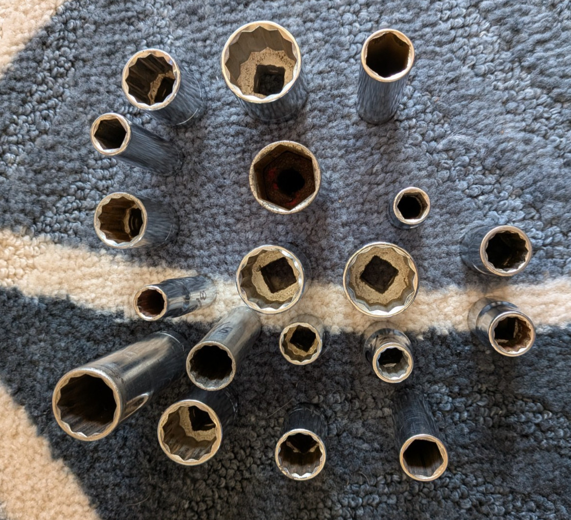 Vintage Craftsman Lot Of 19 SAE 3/8” 1/2″ Drive V-VV- sockets 6Pt 12pt