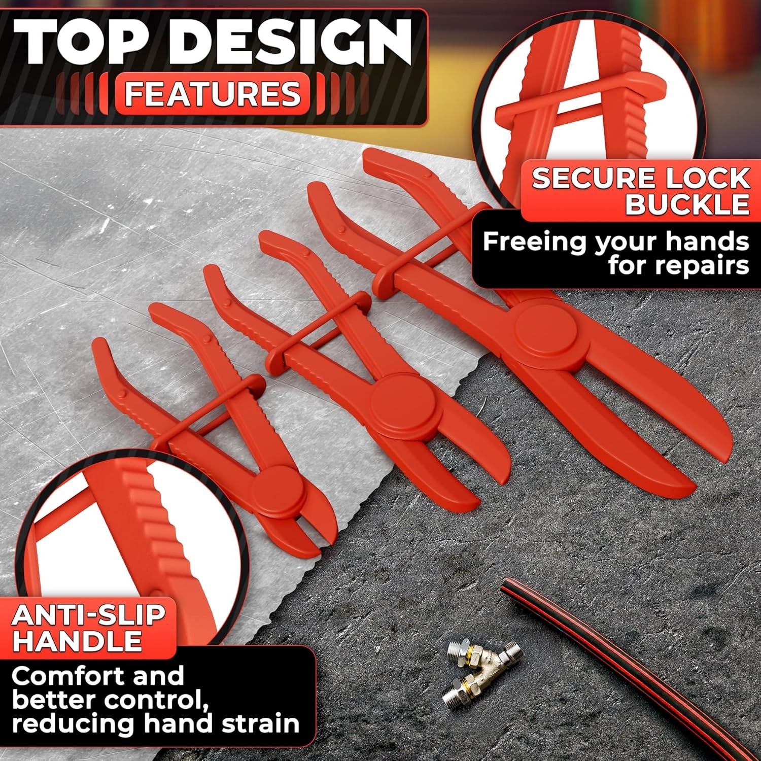 Brand New Hose Pinch Off Pliers Set – 6Pcs, Red, Ergonomic, Non-Conductive