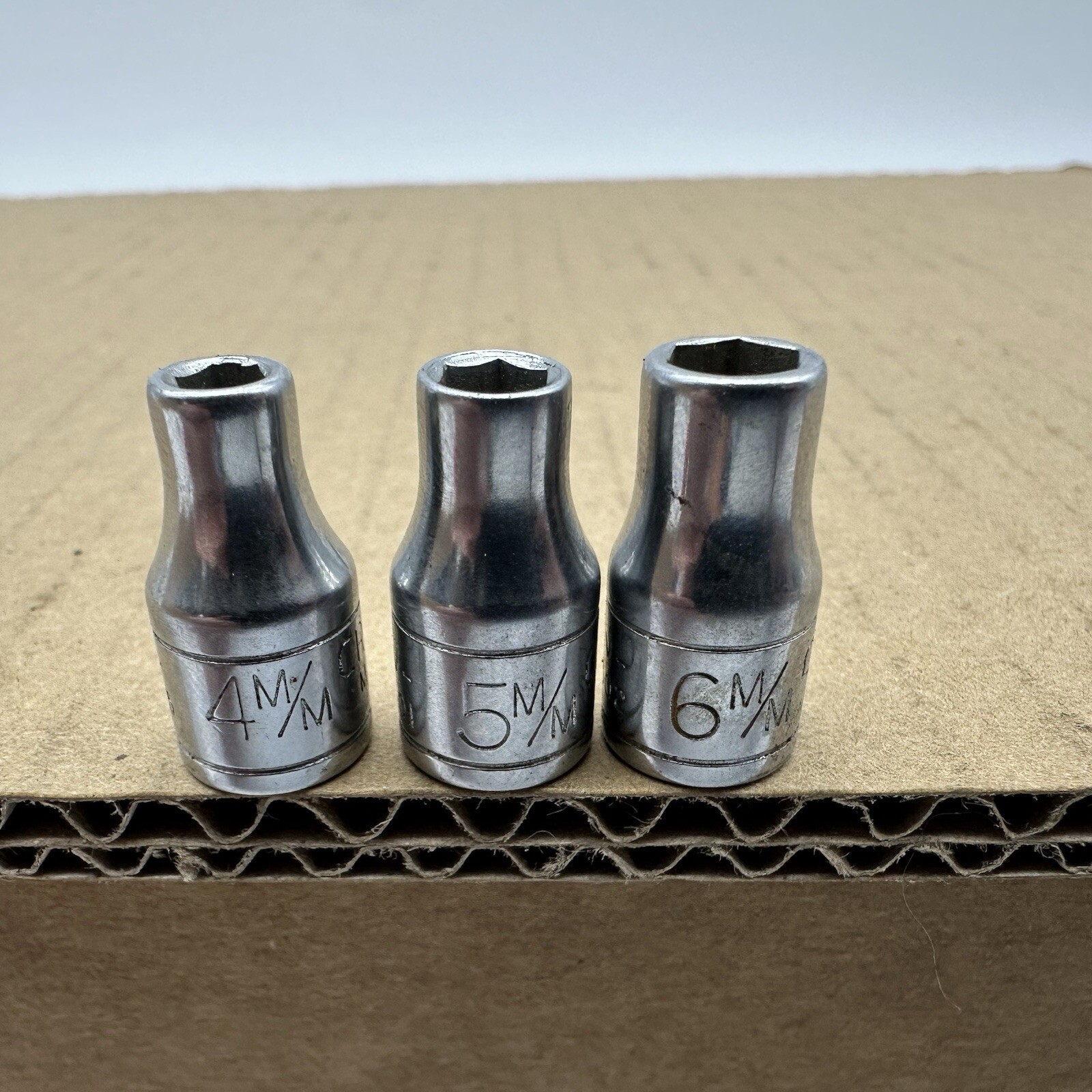 3 Vtg CRAFTSMAN VV Socket 4 5 6mm 6 Point 1/4″ DriveMade USA 43505 43501 43502