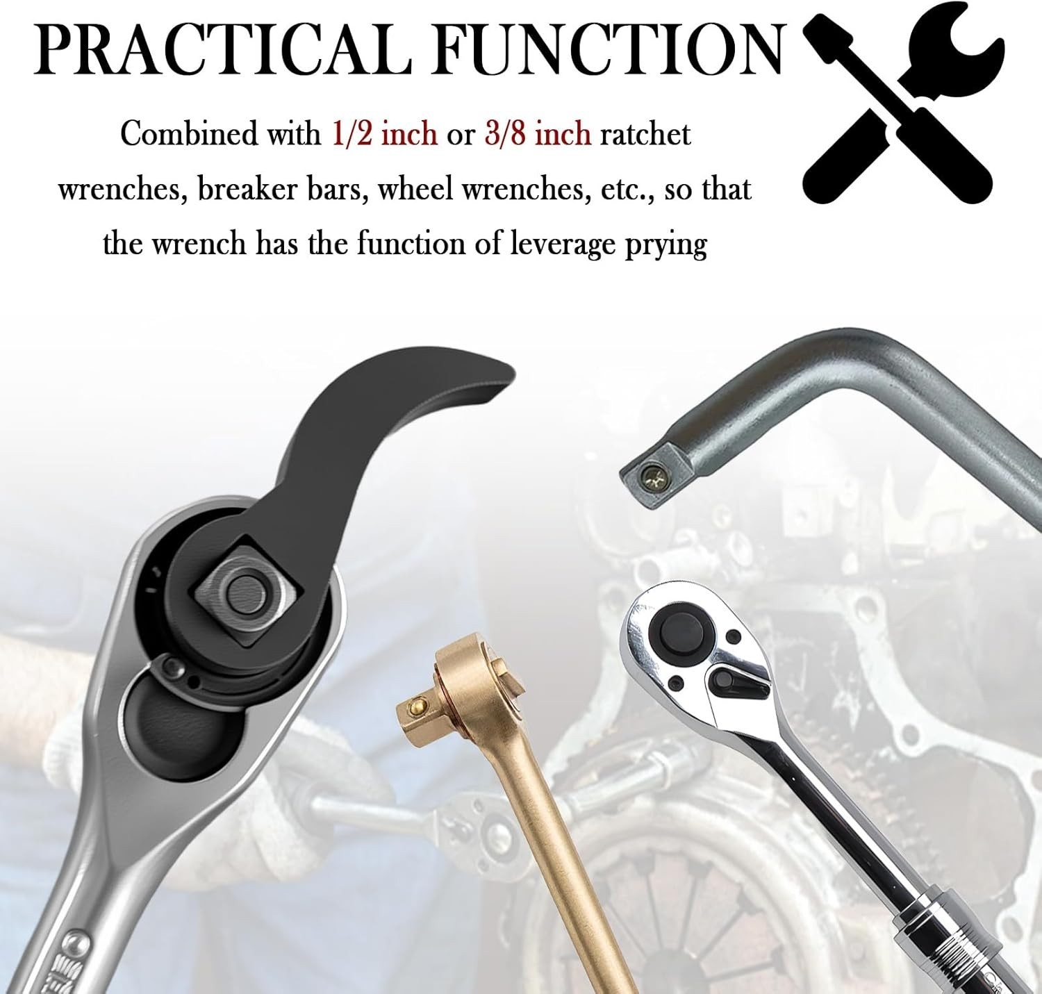 3 PCS Pry Bar Wrench Adapter Head Half Shaft Removal 1/2in Crowbar Ratchet Tool