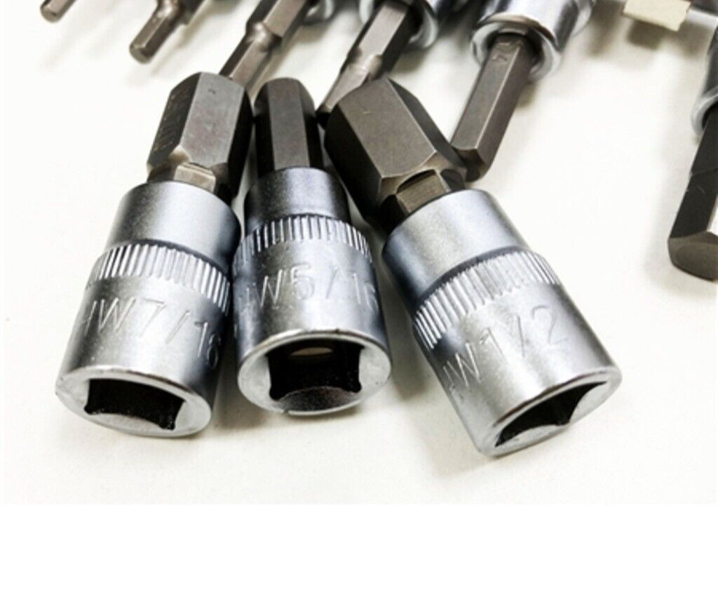 9pc AF Imperial SAE Allen Key male HEX Bit Sockets on rail