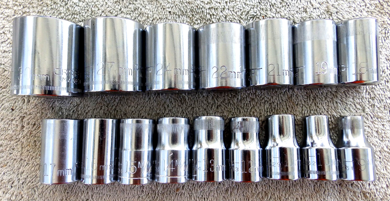 Vintage Craftsman 12pt 1/2” Drive Metric 16pc Socket Set 9mm – 30mm USA