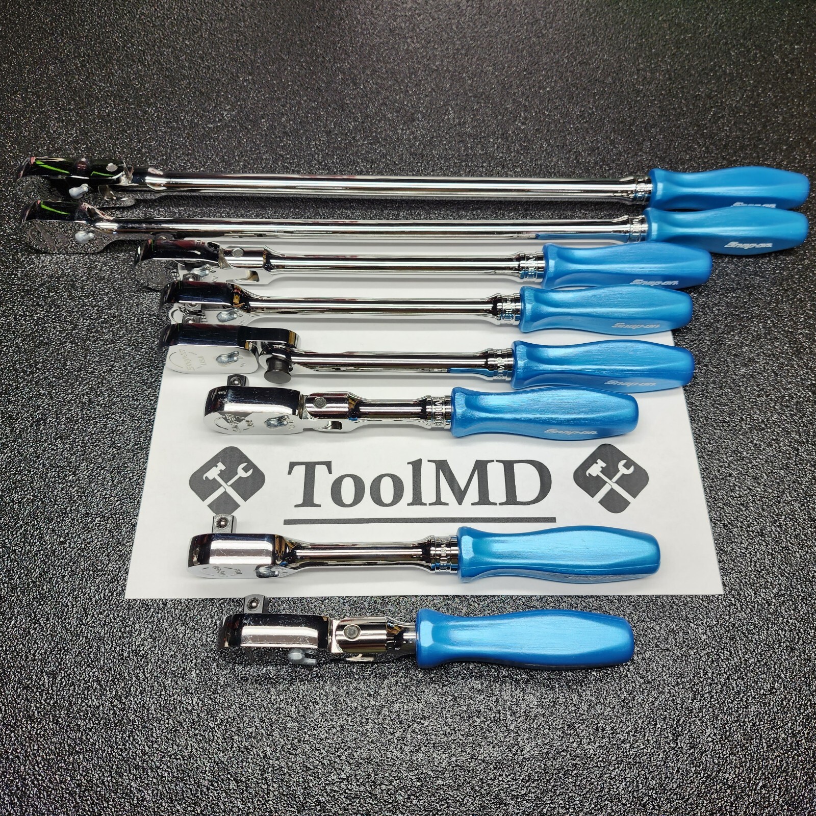 Snap-on Tools USA NEW 8pc PEARL BLUE 3/8″ Drive Fixed & Flex Head Ratchet Set