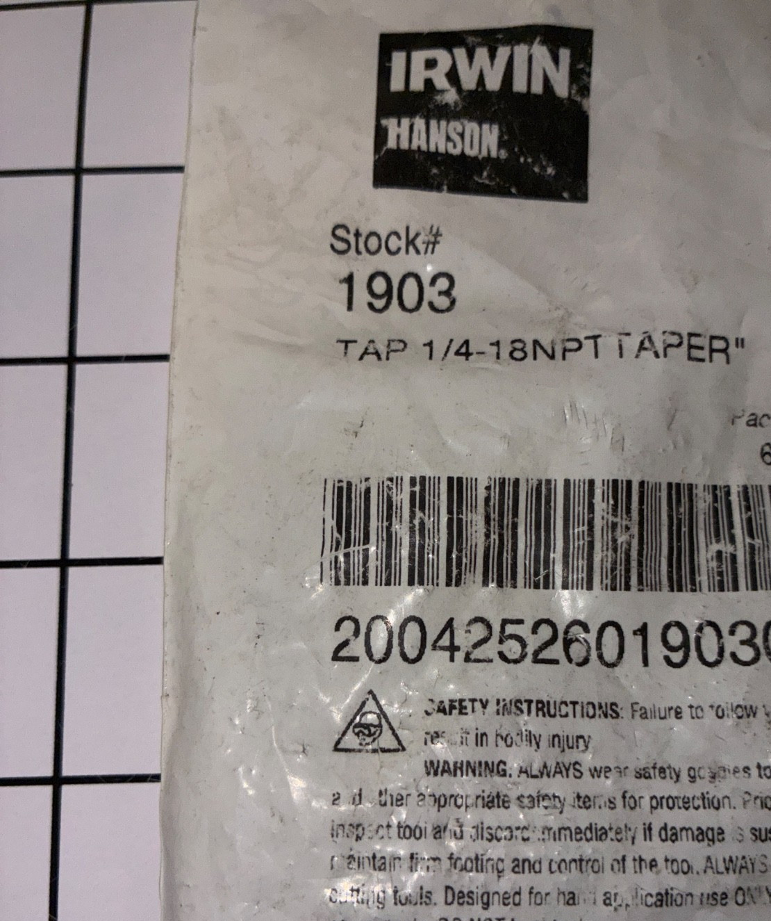 Irwin Hanson 1903 Tap 1/4 -18 NPT Taper