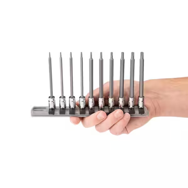 1/4 Inch Drive Long Torx Bit Socket Set with Rail, 10-Piece (T6-T30)