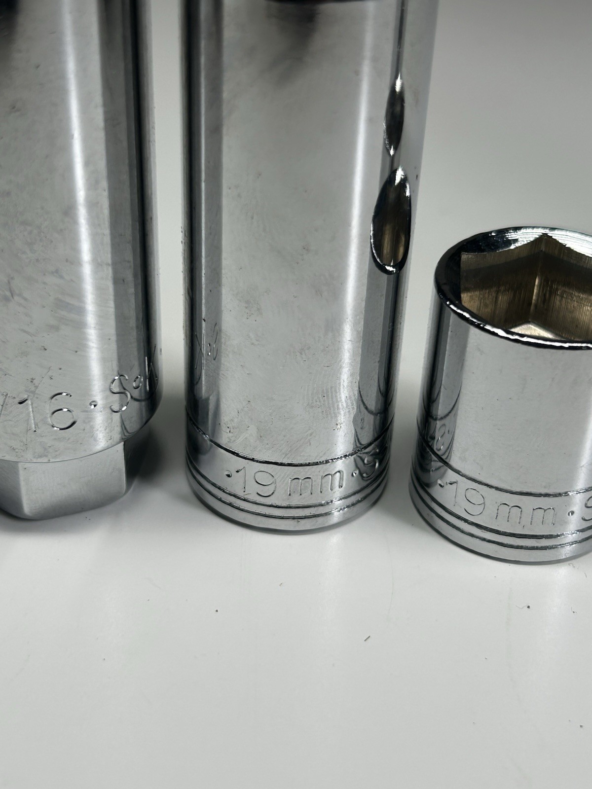S-K USA Socket Lot 8pc 3/8 & 1/2 Drive Deep Standard 10-19mm 13/16 7/8