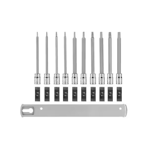 1/4 Inch Drive Long Torx Bit Socket Set with Rail, 10-Piece (T6-T30)