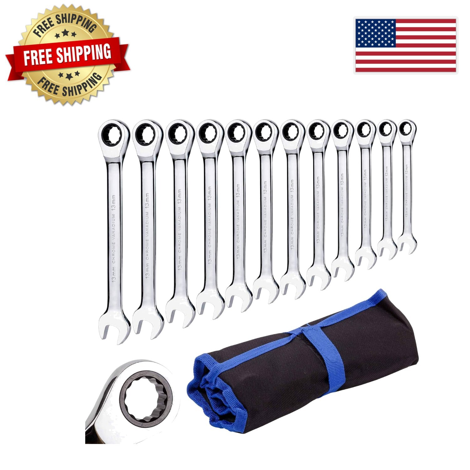 Versatile 12-Piece Metric Ratchet Wrench Set with Anti-Corrosion Finish Included