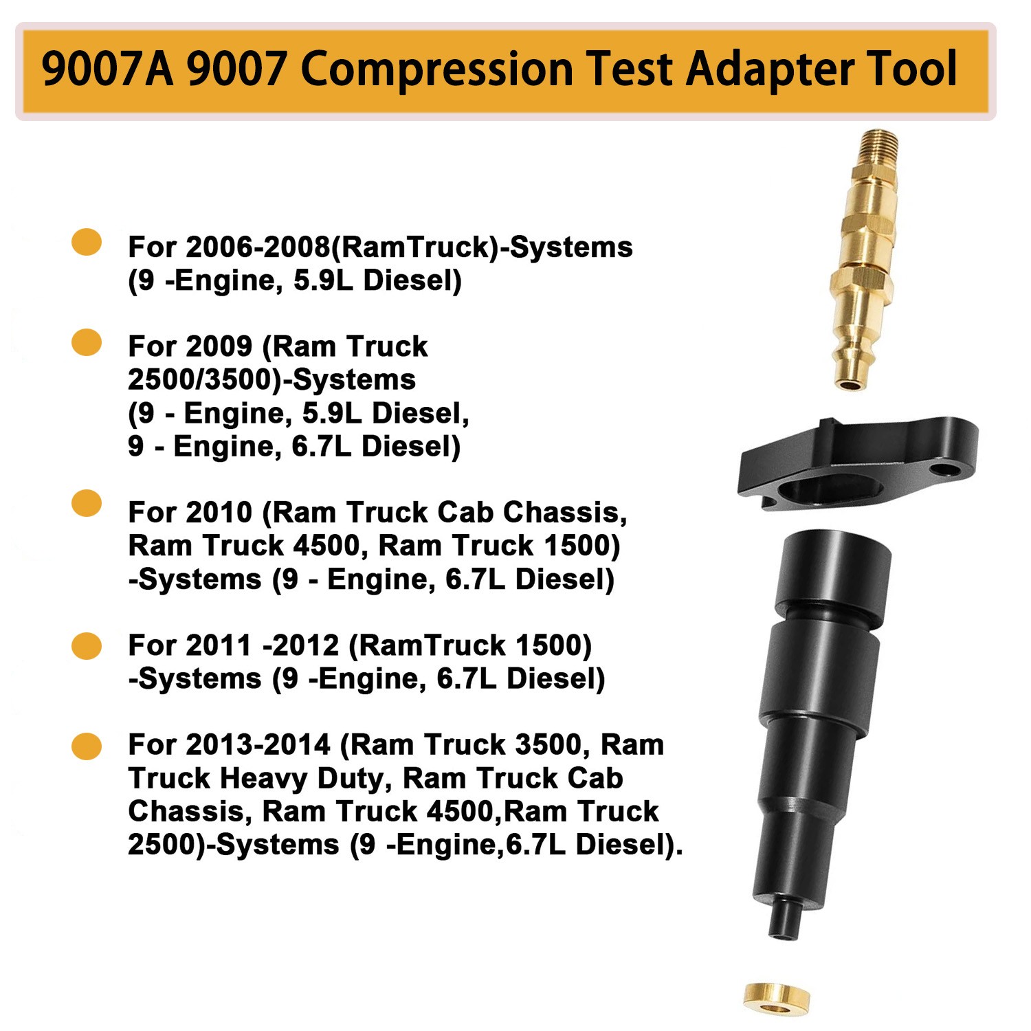 9007A 9007 Compression Test Adapter Tool For 24V Cummins 5.9/6.7L Engine Diesel