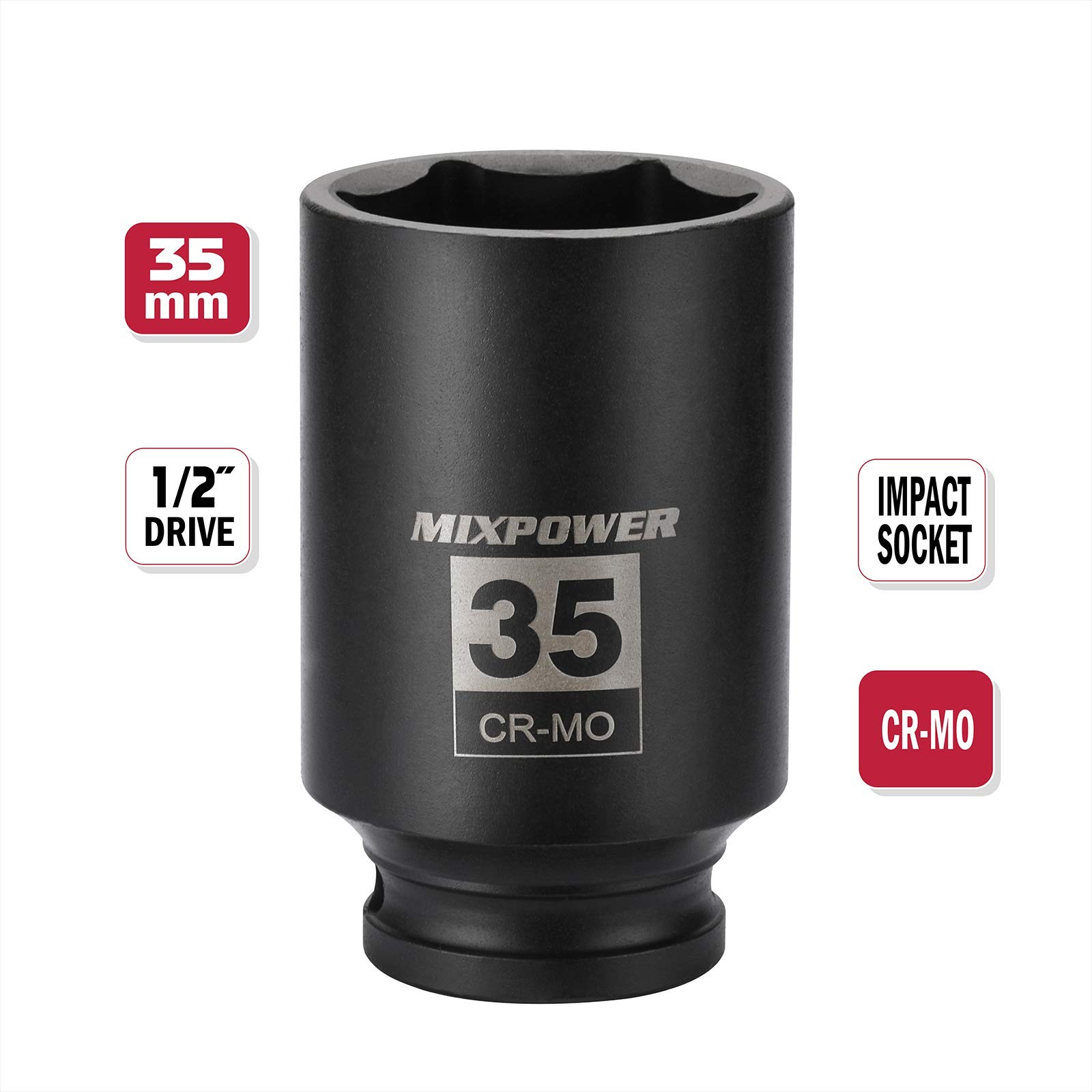 1/2″ Drive Deep Impact Socket, CR-MO, 35 mm, METRIC, 6 Point, 35mm