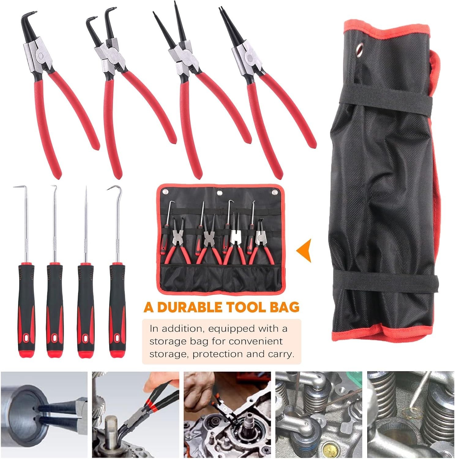 Versatile 8Pc Circlip Pliers Kit for Automotive Maintenance