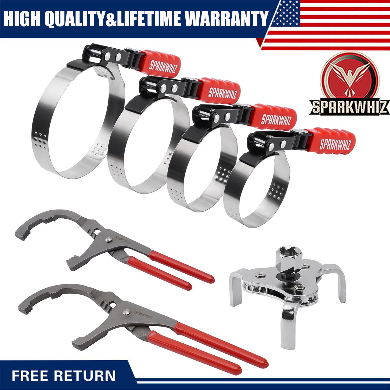 Heavy Duty 7xStandard Oil Filter Swivel Wrench Set w/Oil Filter Plier Adjustable