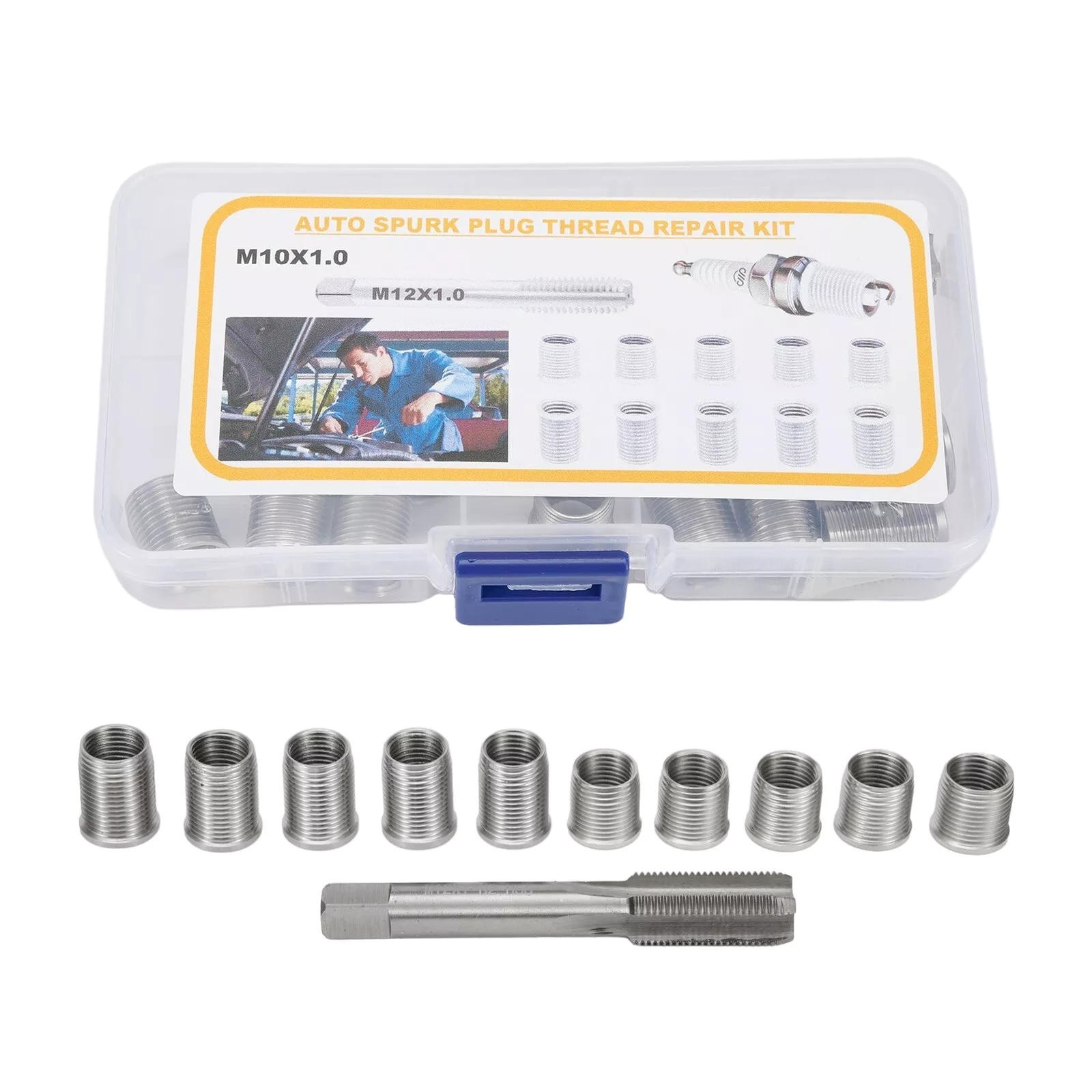 1Set Stainless Steel Spark Plug Thread Repair Tool with M10x1.0 Thread Inserts