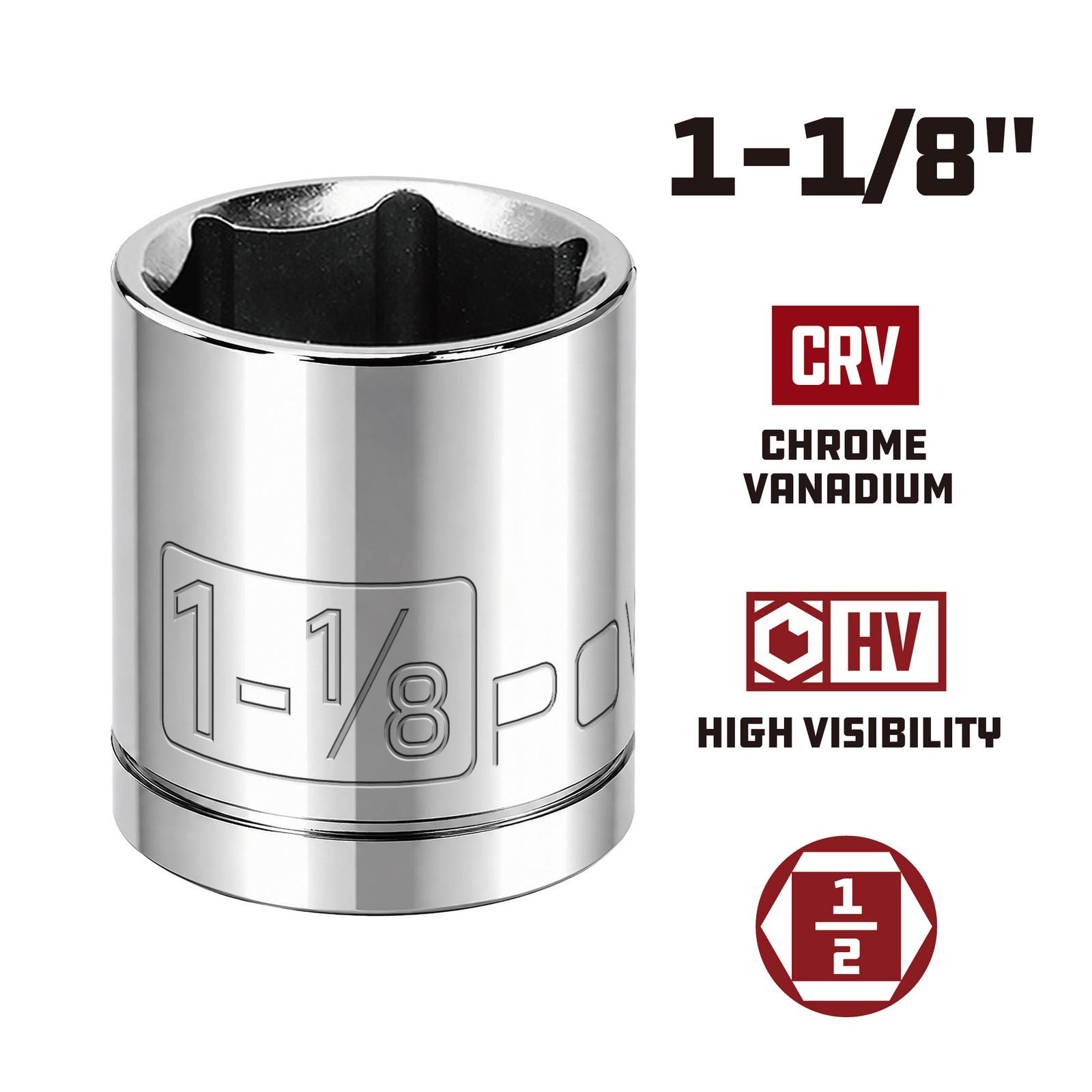 Powerbuilt 1/2 Inch Drive x 1-1/8 Inch 6 Point Socket – 940084