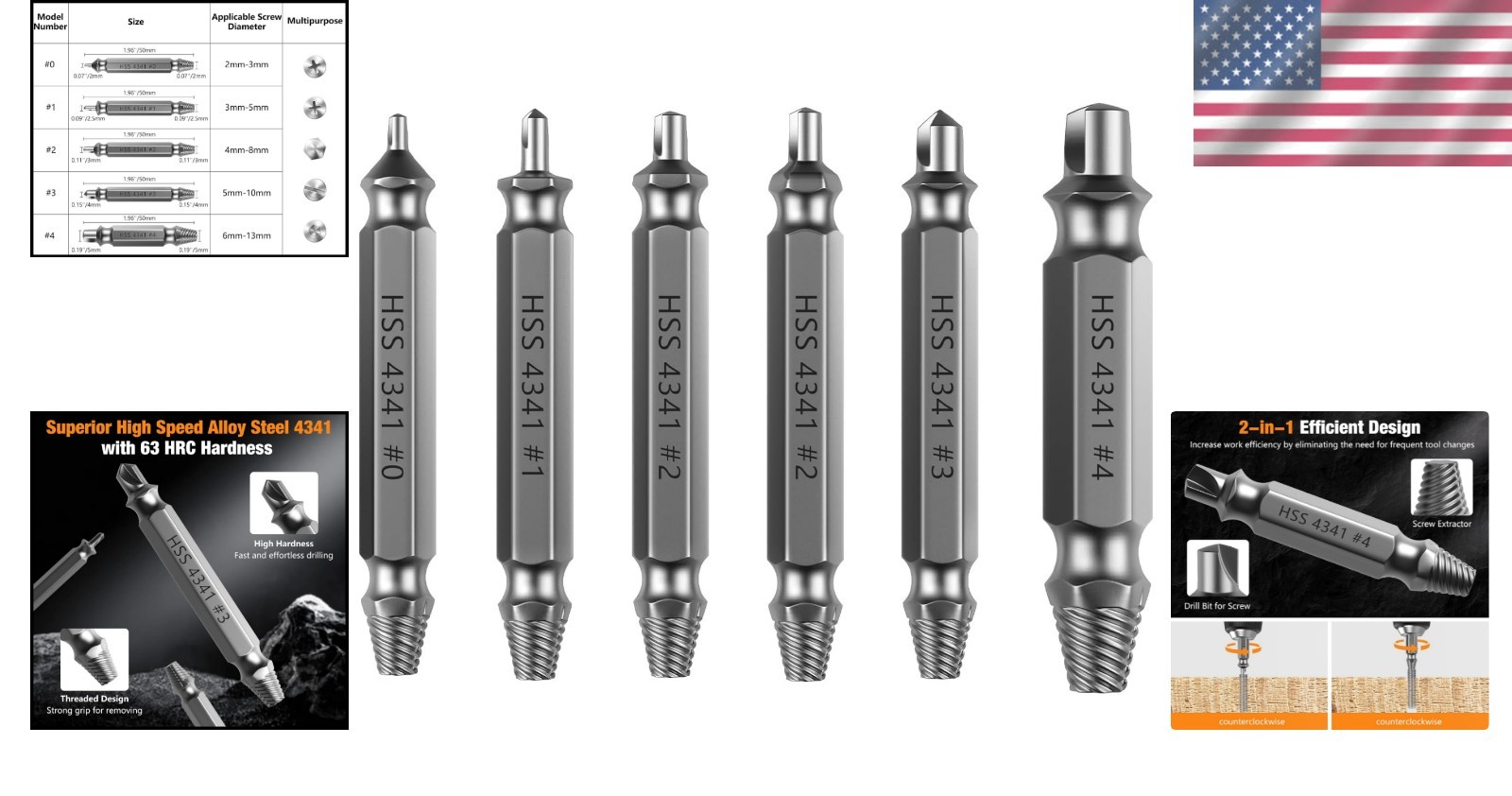 Efficient 6-Piece Screw Extractor Set – Dual Functionality for Home Repairs
