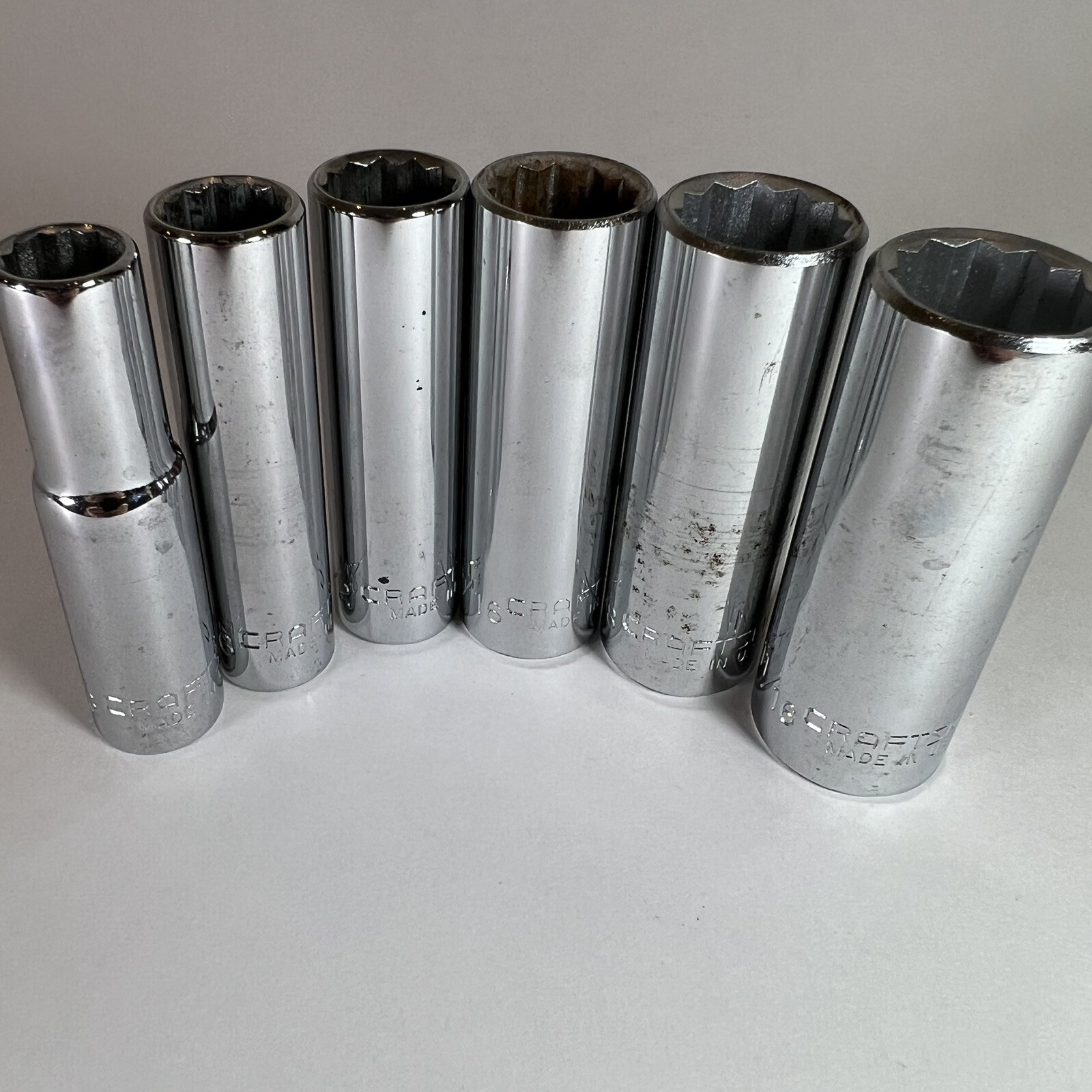 6 Craftsman Deep Sockets SAE 12 Point 3/8″ Drive EE Series Made in USA
