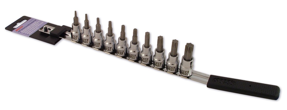 Cruz Tools TX38TBS 10pc Torx Socket Bit Set 3/8in Drive S2 Alloy Universal